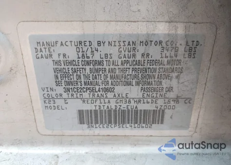 2014 Nissan Versa Note S (Sr)/S Plus/Sv из США, поврежденный, VIN 3N1CE2CP5EL410602